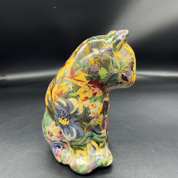 Vintage Decoupage Cat Kitten Patchwork Victorian Style 6.5” Tall Figurine - Picture 7 of 14
